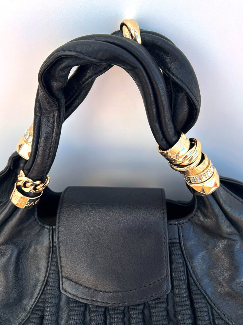 Gorgeous!! Authentic VERSACE Mainline Black Leather Hobo Bag - Picture 14 of 16